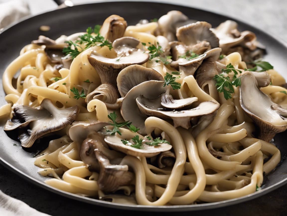 Pasta met gebakken koningsoesterzwam