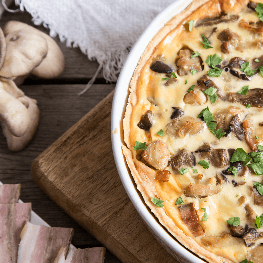 Quiche met pruikzwam en grijze oesterzwam